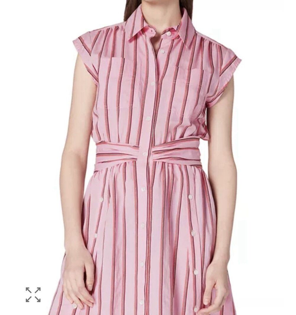 Derek Lam 10 Crosby Pink Striped Cottagecore Shirtdress Retro Twee Summer Size 2